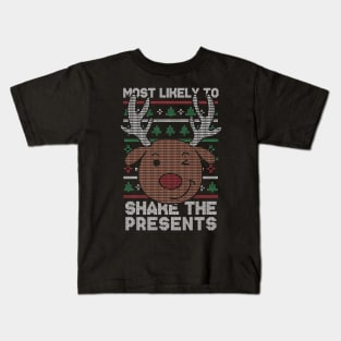 Most Likely to Shake the Presents // Funny Ugly Christmas Sweater // Winking Reindeer Kids T-Shirt